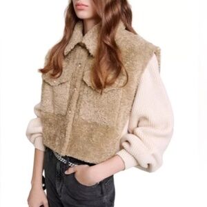 Maje Belia Mixed Media Faux Fur Jacket